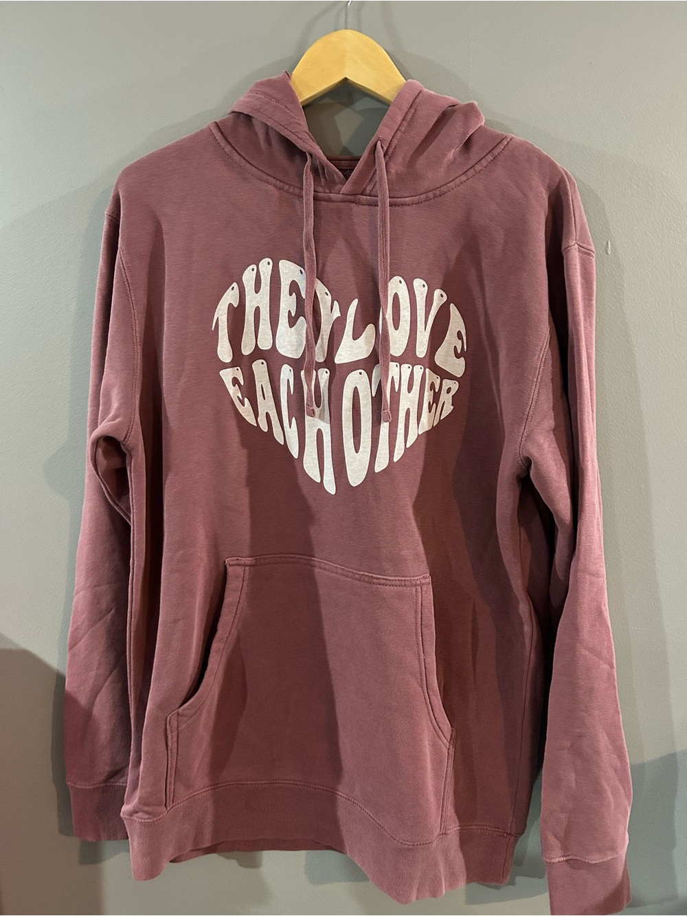 Pullover Hoodie with 'They Love Each Other' Graphic - Dusty Rose